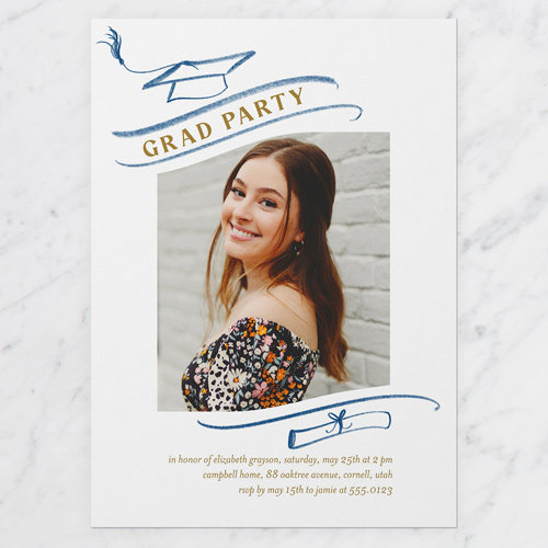 Inspirational Illustrations Graduation Invitation, White, 5x7 Flat, Pearl Shimmer Cardstock, Square, White