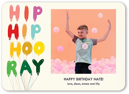 Hooray Day Birthday Card, Yellow, 5x7 Flat, Pearl Shimmer Cardstock, Rounded