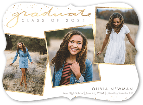 Bespeckled Scholar Graduation Announcement, White, 5x7, Pearl Shimmer Cardstock, Bracket