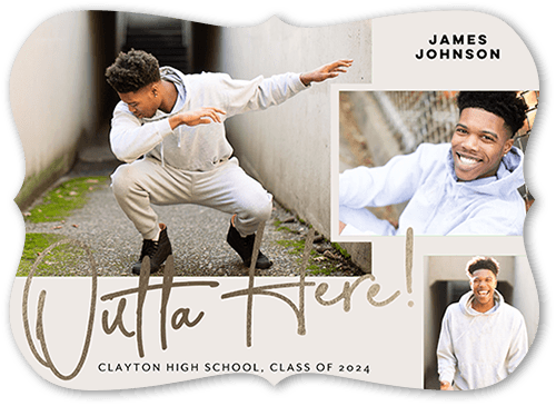 Outta Here Graduation Announcement, Grey, 5x7, Pearl Shimmer Cardstock, Bracket
