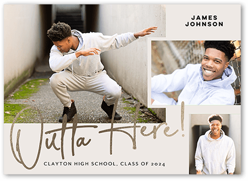 Outta Here Graduation Announcement, Grey, 5x7, Standard Smooth Cardstock, Square