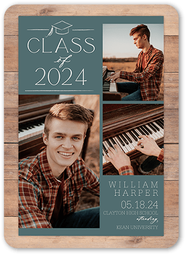 Classy Commencement Graduation Announcement, Green, 5x7 Flat, Standard Smooth Cardstock, Rounded