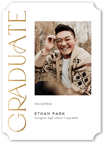 Luxe Grad Graduation Announcement, White, 5x7 Flat, Pearl Shimmer Cardstock, Ticket