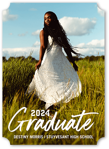 Hand Drawn Graduate Graduation Announcement, White, 5x7 Flat, Pearl Shimmer Cardstock, Ticket