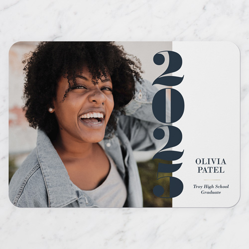 Graceful Graduate Graduation Announcement, White, 5x7 Flat, 100% Recycled Cardstock , Rounded, White