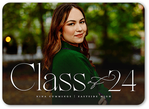 Elegantly Etched Graduation Announcement, White, 5x7, Pearl Shimmer Cardstock, Rounded