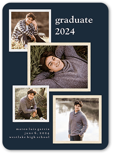 Layered Pictures Graduation Announcement, Blue, 5x7 Flat, Write Your Own Greeting, Matte, Signature Smooth Cardstock, Rounded