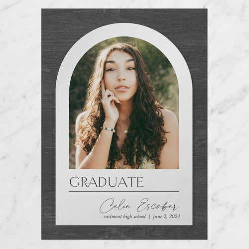 Textured Arch Graduation Announcement, Black, 5x7 Flat, Pearl Shimmer Cardstock, Square
