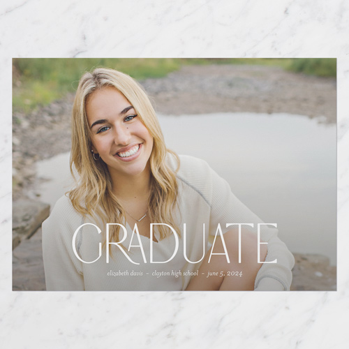 Quiet Type Graduation Announcement, White, none, 5x7 Flat, Pearl Shimmer Cardstock, Square