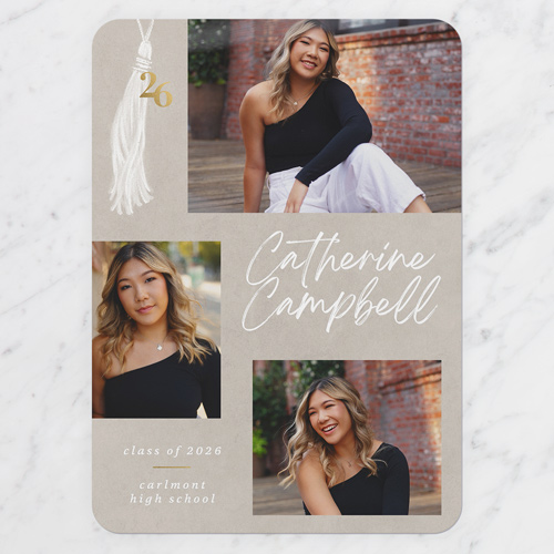 Refined Tassel Graduation Announcement, Beige, 5x7 Flat, Standard Smooth Cardstock, Rounded, Cream