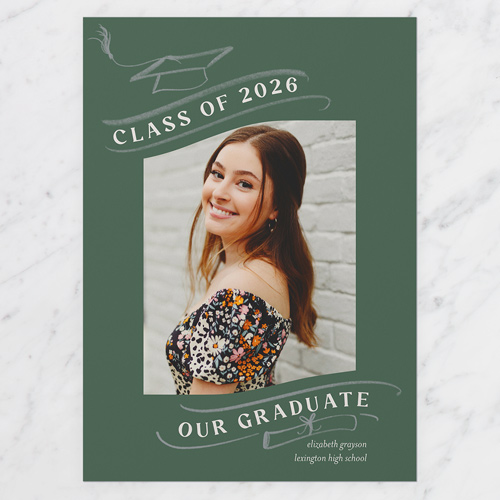 Inspirational Illustrations Graduation Announcement, Green, 5x7 Flat, Pearl Shimmer Cardstock, Square, Avocado