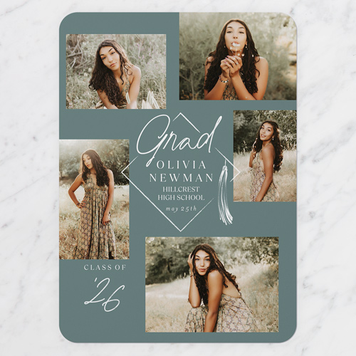 Framing Photos Graduation Announcement, Green, 5x7 Flat, Standard Smooth Cardstock, Rounded, Mantis