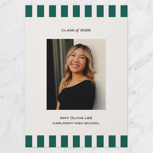 Bordered Stripes Graduation Announcement, Green, 5x7 Flat, Luxe Double-Thick Cardstock, Square, Tropical