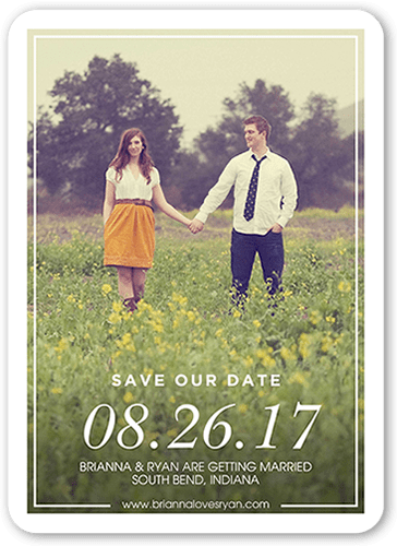 Absolutely In Love Save The Date, White, 5x7, Pearl Shimmer Cardstock, Rounded