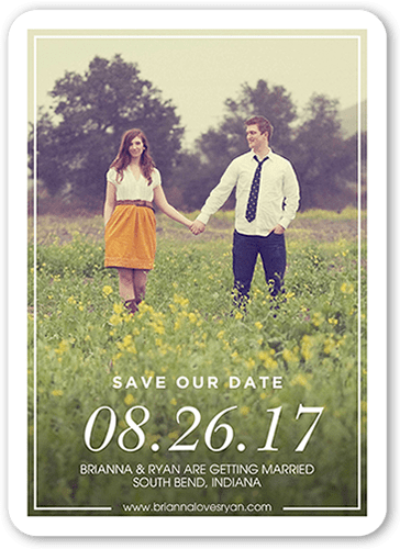 Absolutely In Love Save The Date, White, 5x7 Flat, Pearl Shimmer Cardstock, Rounded