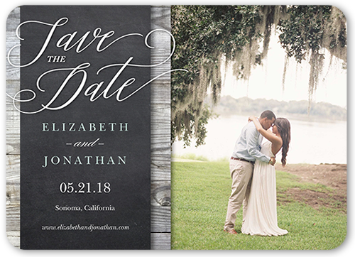 Wood Frame Save The Date, Grey, none, 5x7 Flat, Matte, Signature Smooth Cardstock, Rounded