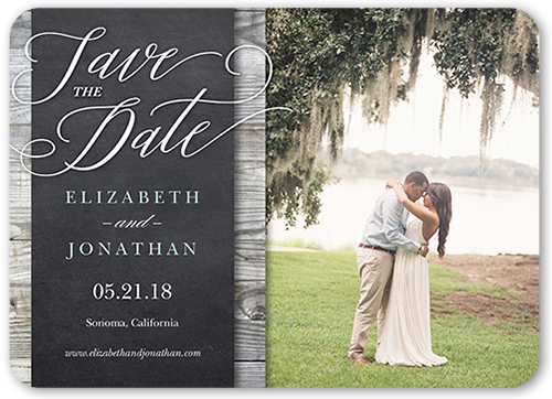 Wood Frame Save The Date, none, Grey, 5x7 Flat, Standard Smooth Cardstock, Rounded