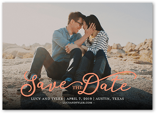 Whimsical Date Save The Date, Orange, 5x7 Flat, 100% Recycled Cardstock , Square, Sunset Glow