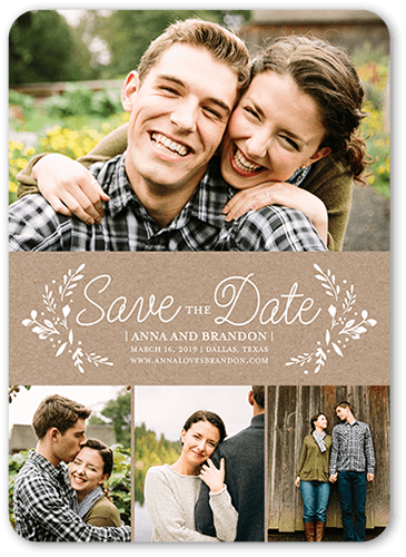 Kraft Botanical Save The Date, Brown, 5x7 Flat, Standard Smooth Cardstock, Rounded