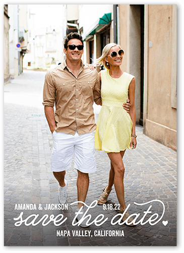 Reserved Script Save The Date, White, 5x7 Flat, Luxe Double-Thick Cardstock, Square