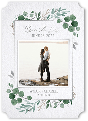 Brushed Botanic Save The Date, Green, 5x7 Flat, Matte, Signature Smooth Cardstock, Ticket