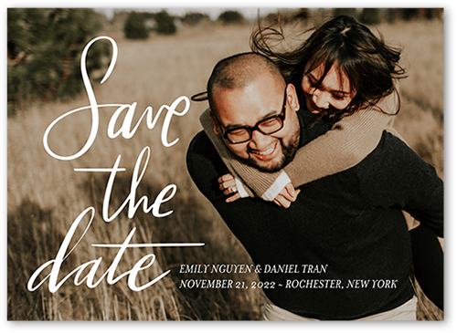 Handwritten Engagement Save The Date, White, 5x7 Flat, Luxe Double-Thick Cardstock, Square