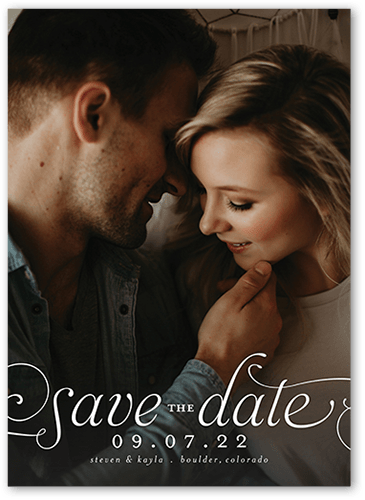 Romantic Flourish Save The Date, White, 5x7 Flat, Matte, Signature Smooth Cardstock, Square