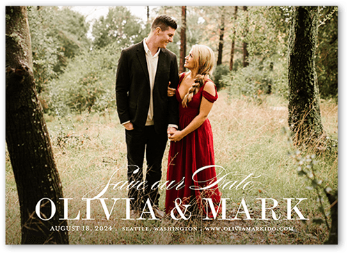 Typed Names Save The Date, White, 5x7 Flat, Matte, Signature Smooth Cardstock, Square