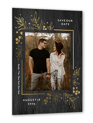 Lustrous Foliage Save The Date, Gold Foil, Black, 5x7 Flat, Luxe Double-Thick Cardstock, Square, Black