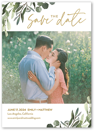 Foliage Retreat Save The Date, White, 5x7 Flat, Pearl Shimmer Cardstock, Square
