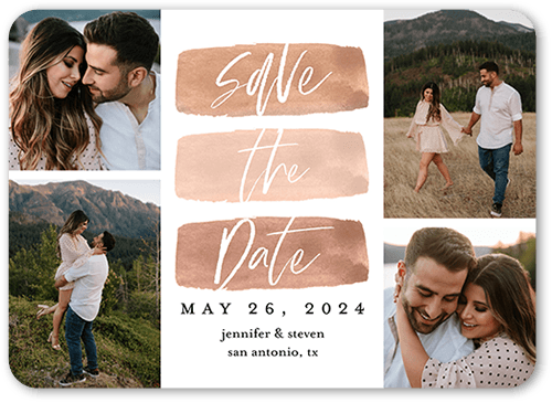 Script Brush Save The Date, Beige, 5x7 Flat, Standard Smooth Cardstock, Rounded