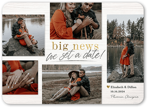 Huge News Save The Date, White, 5x7 Flat, Pearl Shimmer Cardstock, Rounded