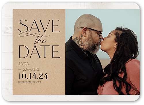Rustic Date Save The Date, Brown, 5x7 Flat, 100% Recycled Cardstock , Rounded