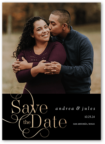 Swirly Date Save The Date, Black, 5x7 Flat, Luxe Double-Thick Cardstock, Square