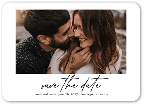 About The Date Save The Date, White, 5x7 Flat, 100% Recycled Cardstock , Rounded, White