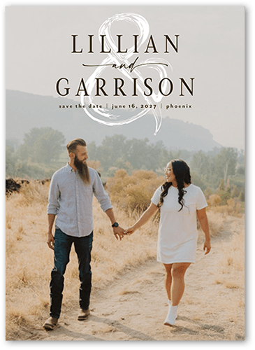 Brushed Ampersand Save The Date, White, 5x7 Flat, Standard Smooth Cardstock, Square, White