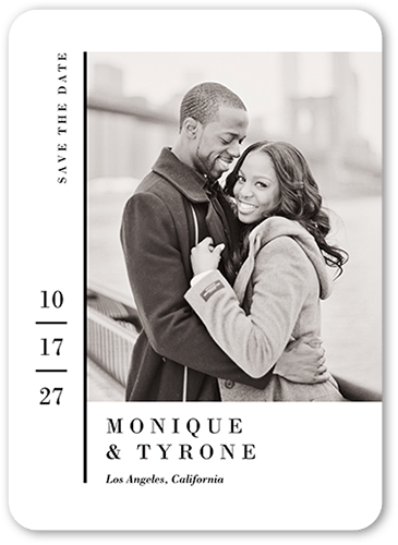 Down The Line Save The Date, White, 5x7 Flat, Pearl Shimmer Cardstock, Rounded