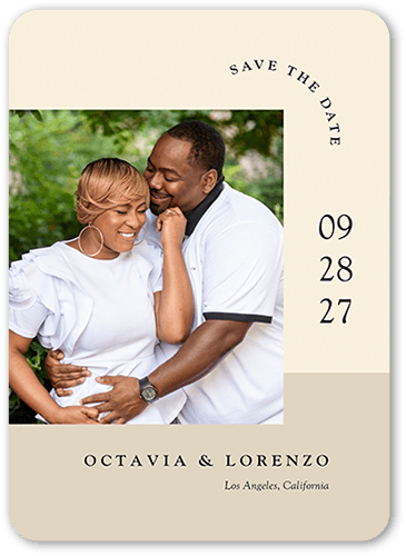 Two Become One Save The Date, Beige, 5x7 Flat, Matte, Signature Smooth Cardstock, Rounded
