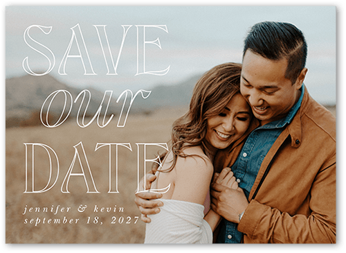 Soft Outlines Save The Date, White, 5x7 Flat, Pearl Shimmer Cardstock, Square