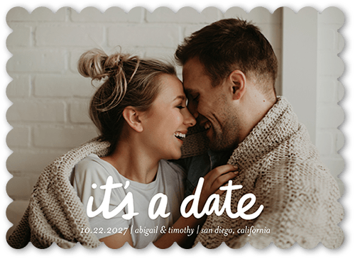 Date Is Set Save The Date, White, 5x7, Matte, Signature Smooth Cardstock, Scallop