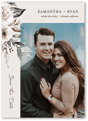 Neutral Florals Save The Date, Grey, 5x7 Flat, 100% Recycled Cardstock , Square, Whisper Gray