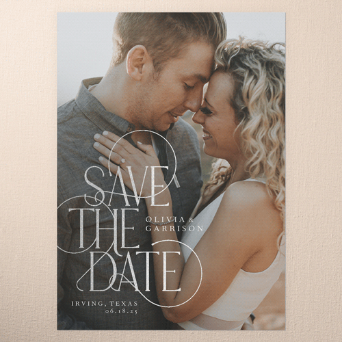 Peaceful Penmanship Save The Date, White, Silver Foil, 5x7 Flat, Luxe Double-Thick Cardstock, Square