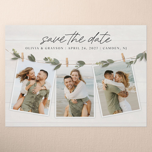 Charming Clips Save The Date, White, 5x7 Flat, Pearl Shimmer Cardstock, Square