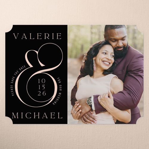 Swirling Ampersand Save The Date, Black, 5x7 Flat, Matte, Signature Smooth Cardstock, Ticket