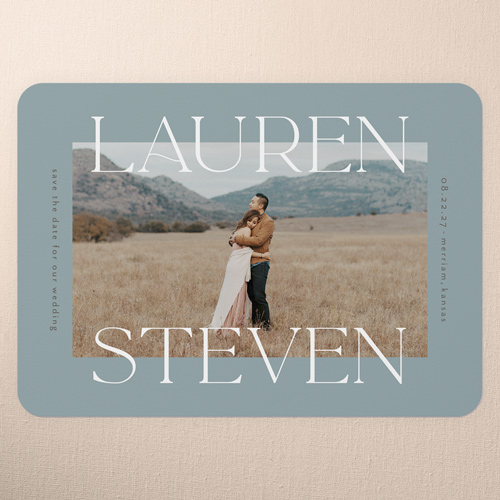 Monumental Marquee Save The Date, Blue, 5x7 Flat, Write Your Own Greeting, Matte, Signature Smooth Cardstock, Rounded, Feather