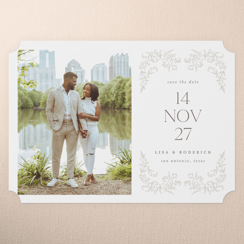 Delicate Florals Save The Date, White, 5x7 Flat, Matte, Signature Smooth Cardstock, Ticket