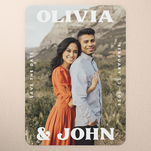 Bonded Love Save The Date, White, 5x7 Flat, Write Your Own, 100% Recycled Cardstock , Rounded, White