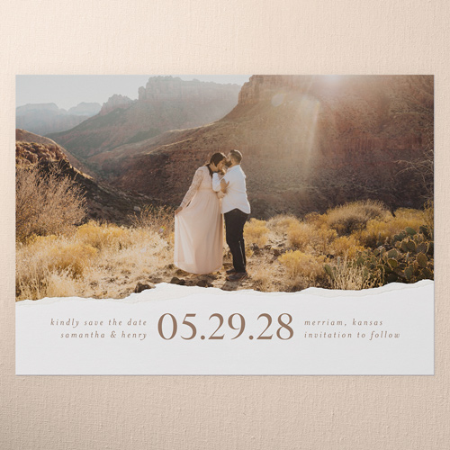 Torn Edge Save The Date, White, 5x7 Flat, Write Your Own, Luxe Double-Thick Cardstock, Square