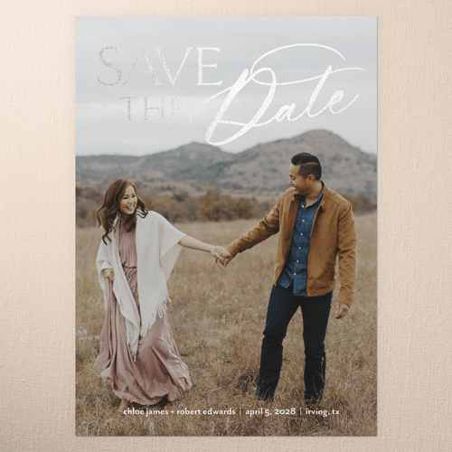 Glamorous Announcement Save The Date, Silver Foil, White, 5x7 Flat, Matte, Signature Smooth Cardstock, Square, White