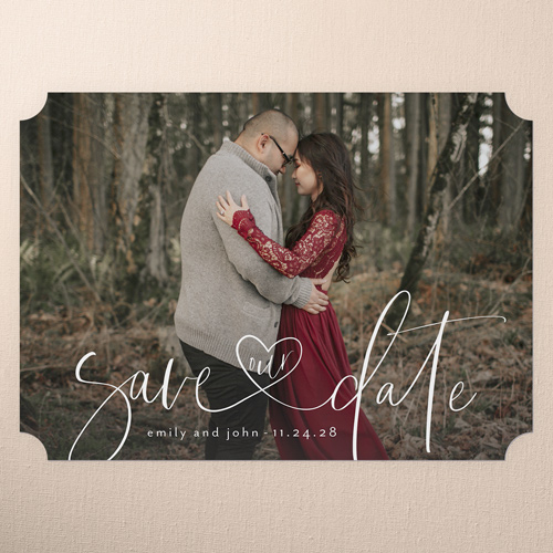 Hearts Entwined Save The Date, White, 5x7 Flat, Pearl Shimmer Cardstock, Ticket